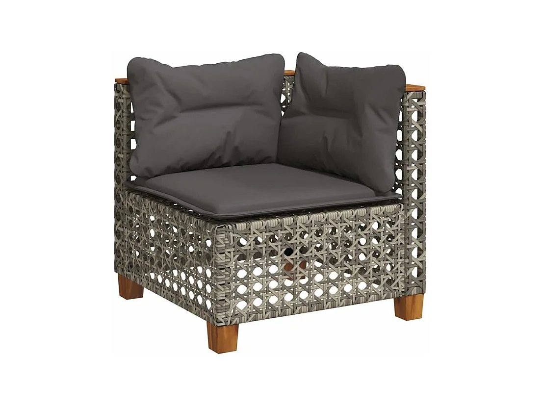 Salon de jardin 4 pcs avec coussins gris résine tressée