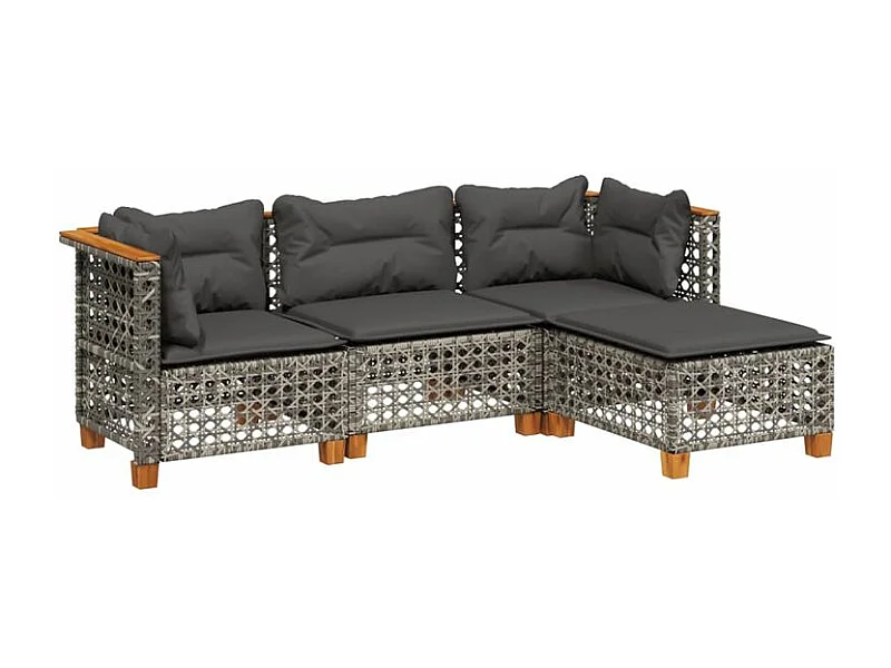 Salon de jardin 4 pcs avec coussins gris résine tressée