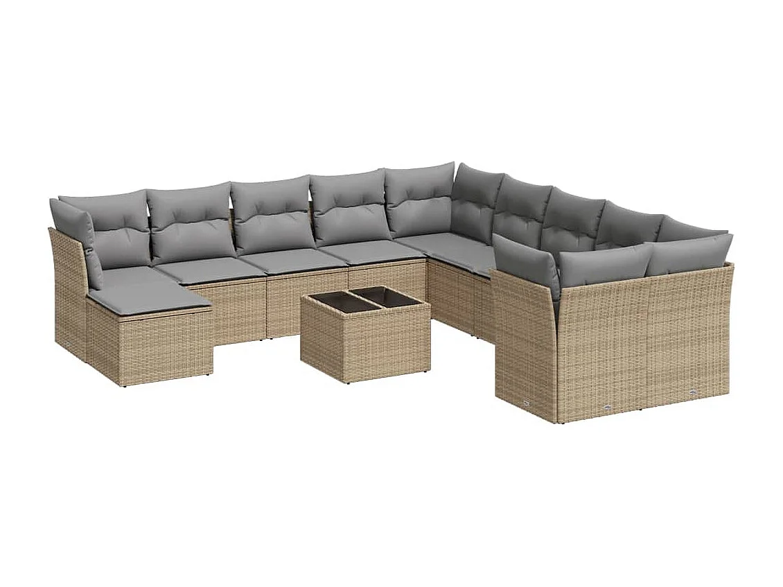 Salon de jardin avec coussins 12 pcs beige résine tressée