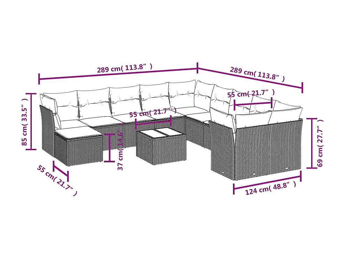 Salon de jardin avec coussins 12 pcs beige résine tressée