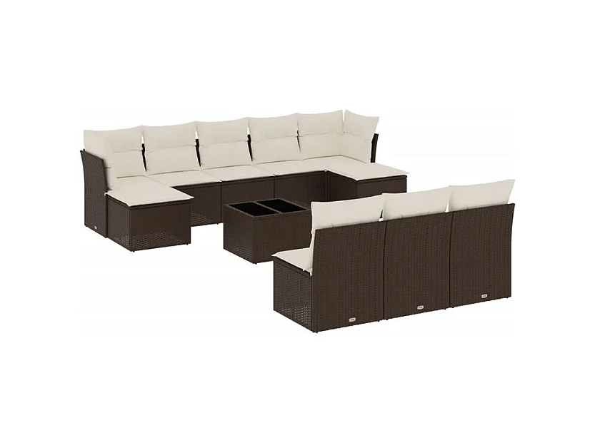 Salon de jardin et coussins 11 pcs marron résine tressée
