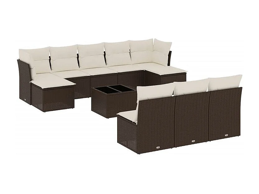 Salon de jardin et coussins 11 pcs marron résine tressée