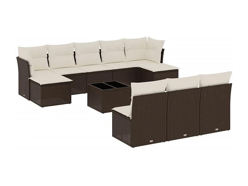 Salon de jardin et coussins 11 pcs marron résine tressée