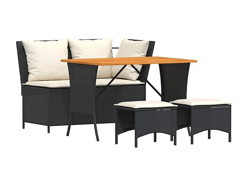 Ensemble à manger de jardin 4 pcs avec coussins noir