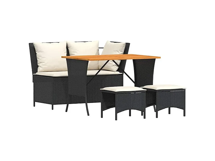 Ensemble à manger de jardin 4 pcs avec coussins noir