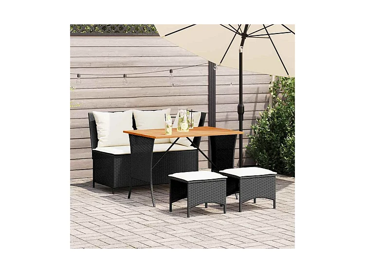 Ensemble à manger de jardin 4 pcs avec coussins noir