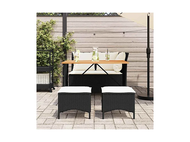 Ensemble à manger de jardin 4 pcs avec coussins noir