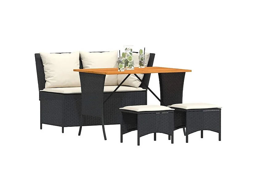 Ensemble à manger de jardin 4 pcs avec coussins noir