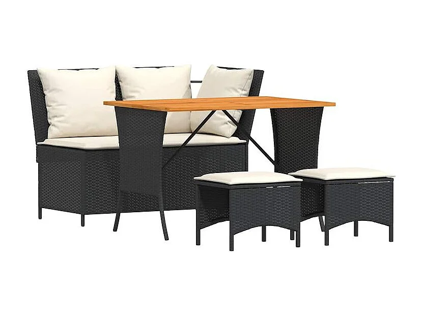 Ensemble à manger de jardin 4 pcs avec coussins noir