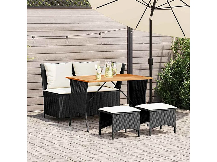 Ensemble à manger de jardin 4 pcs avec coussins noir