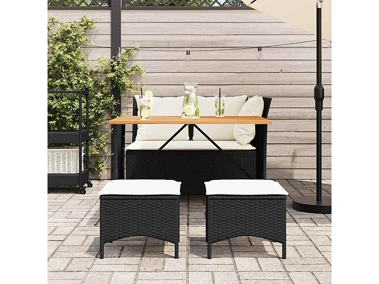 Ensemble à manger de jardin 4 pcs avec coussins noir