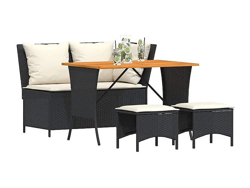 Ensemble à manger de jardin 4 pcs avec coussins noir