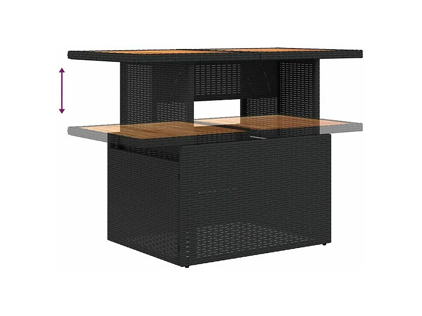 Salon de jardin avec coussins 2 pcs noir résine tressée acacia