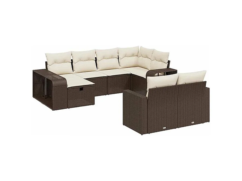 Salon de jardin 10 pcs avec coussins marron résine tressée