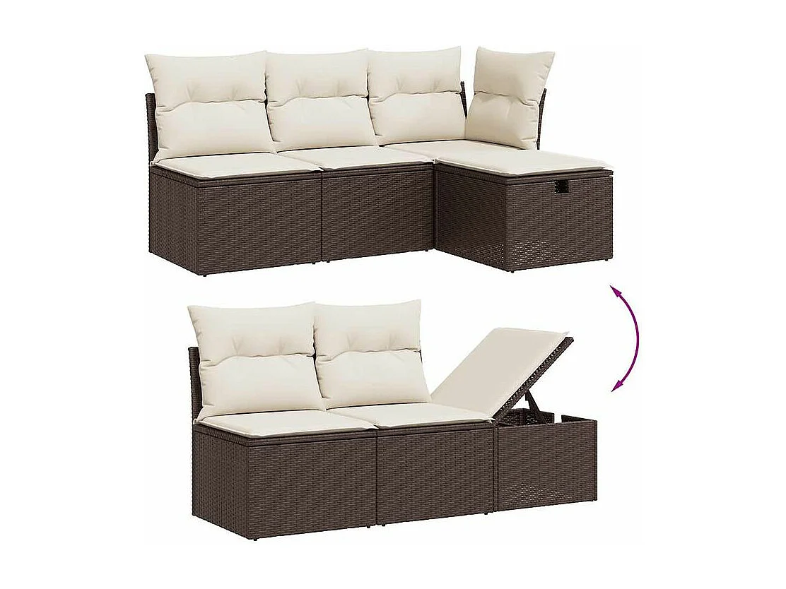 Salon de jardin 10 pcs avec coussins marron résine tressée