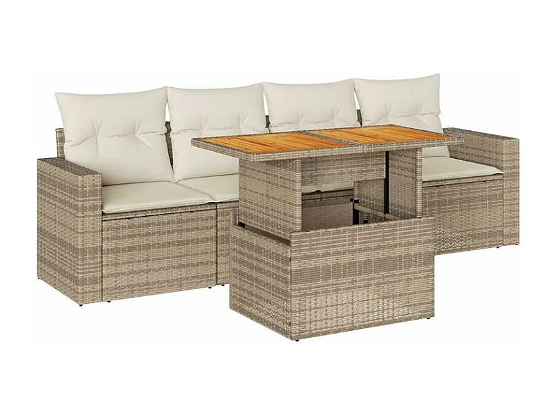 Salon de jardin avec coussins 5 pcs beige résine tressée