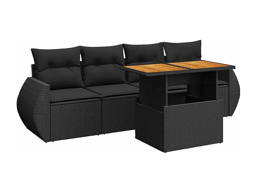 Salon de jardin 5 pcs avec coussins noir résine tressée