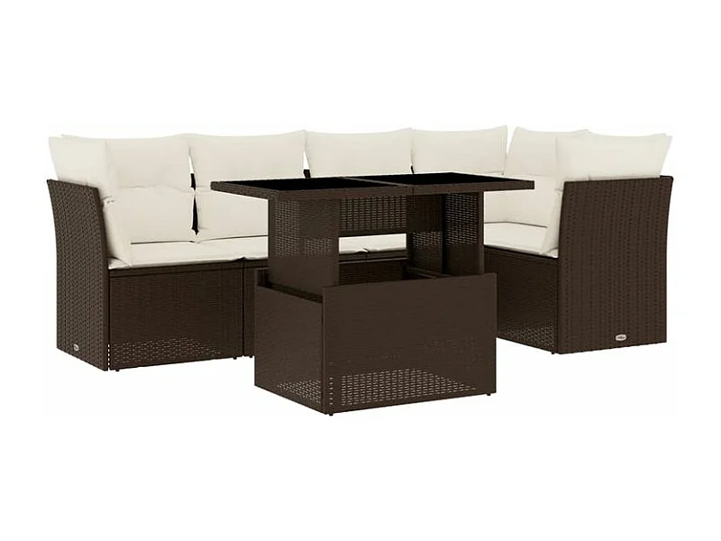 Salon de jardin avec coussins 6 pcs marron résine tressée