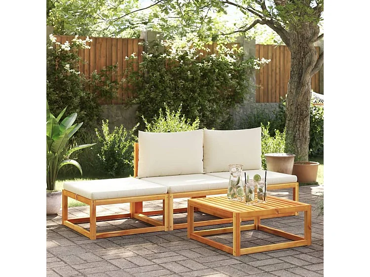 Salon de jardin avec coussins 4 pcs bois d'acacia massif