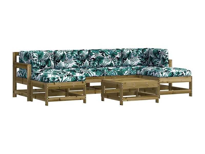 Salon de jardin 7 pcs avec coussins bois de pin imprégné