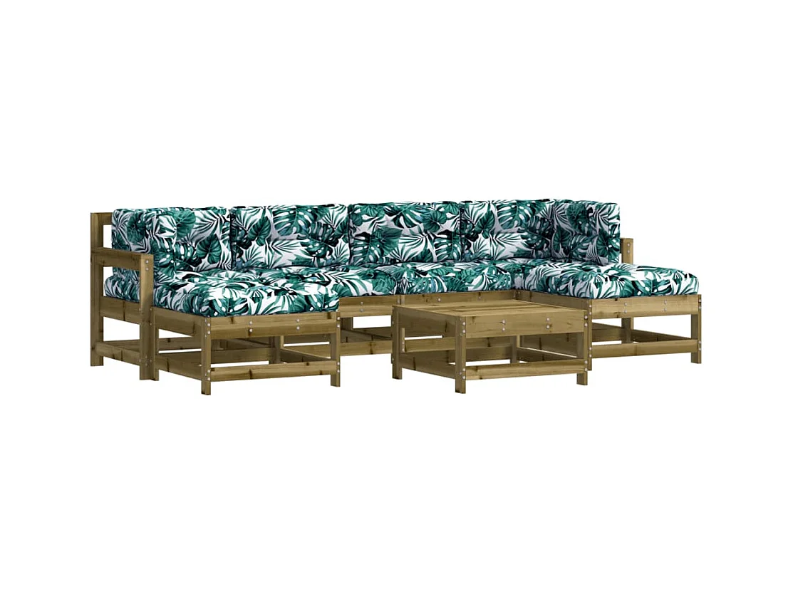 Salon de jardin 7 pcs avec coussins bois de pin imprégné