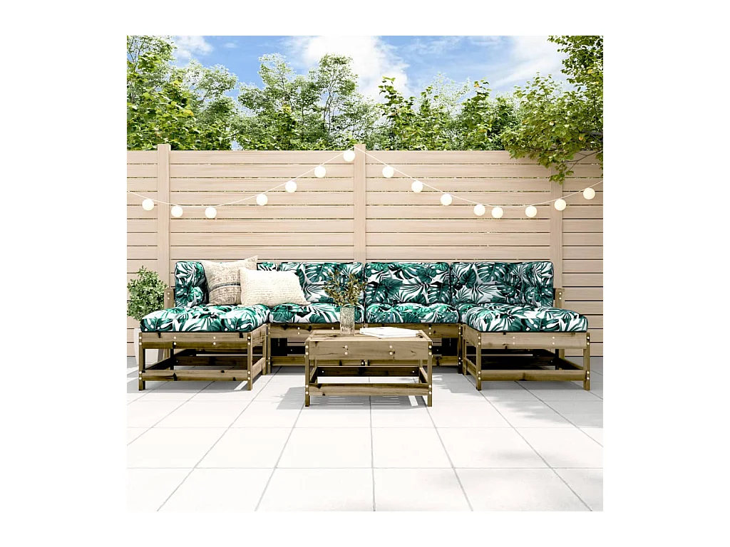 Salon de jardin 7 pcs avec coussins bois de pin imprégné