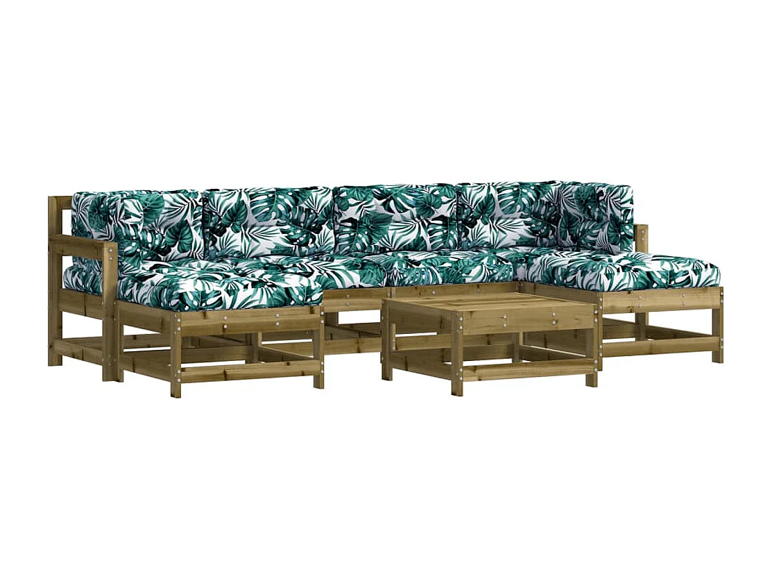 Salon de jardin 7 pcs avec coussins bois de pin imprégné