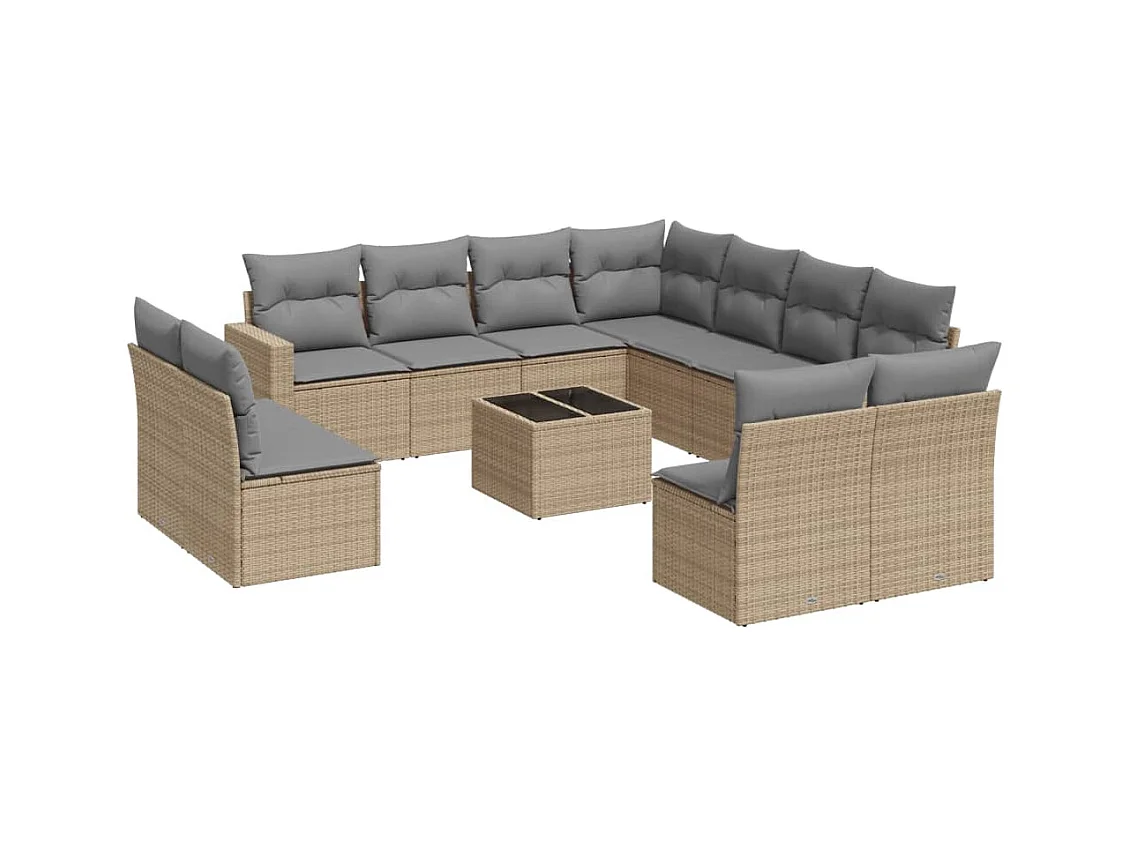 Salon de jardin avec coussins 12 pcs beige résine tressée