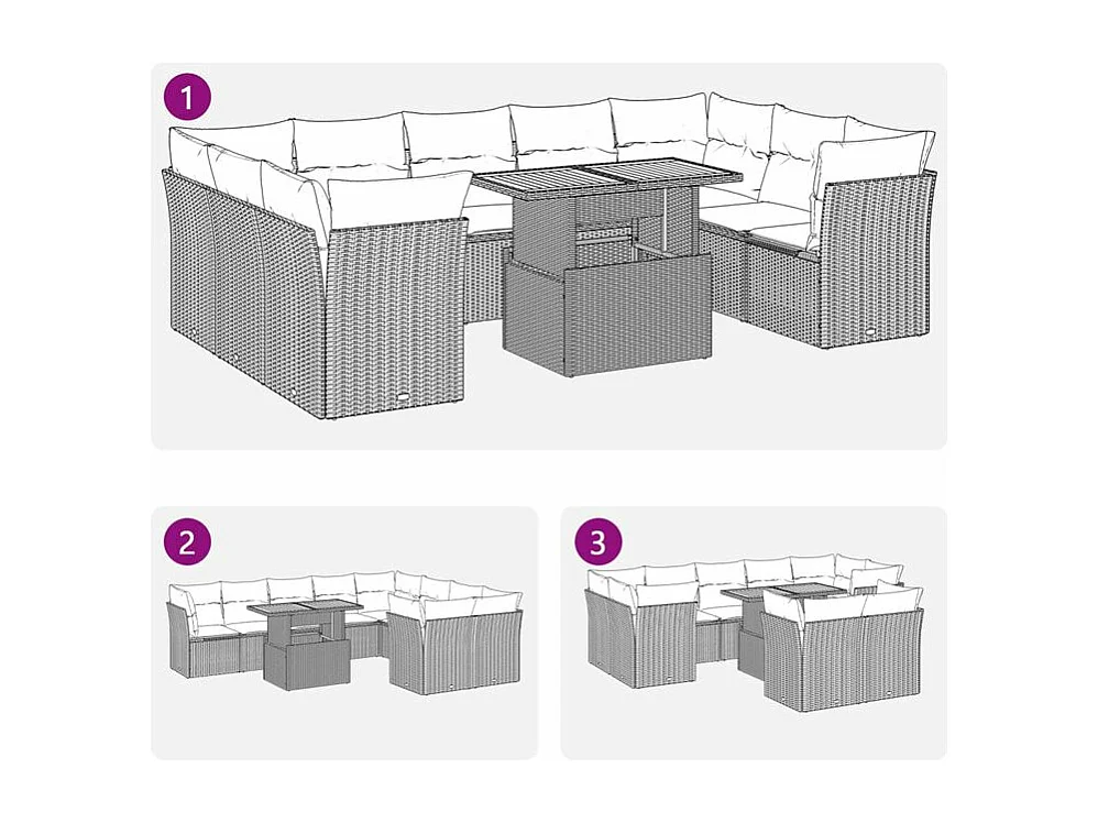 Salon de jardin avec coussins 10 pcs beige résine tressée