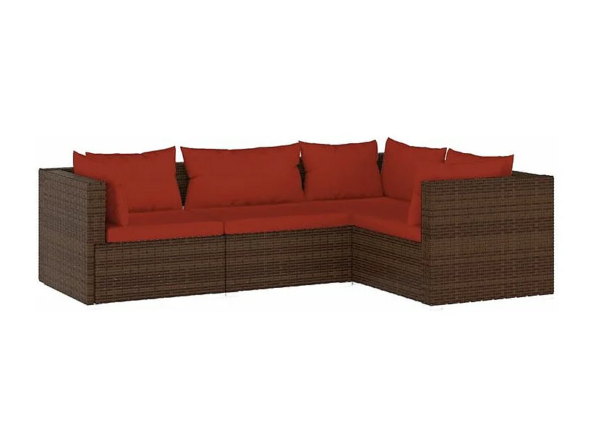 Salon de jardin 4 pcs avec coussins Résine tressée Marron