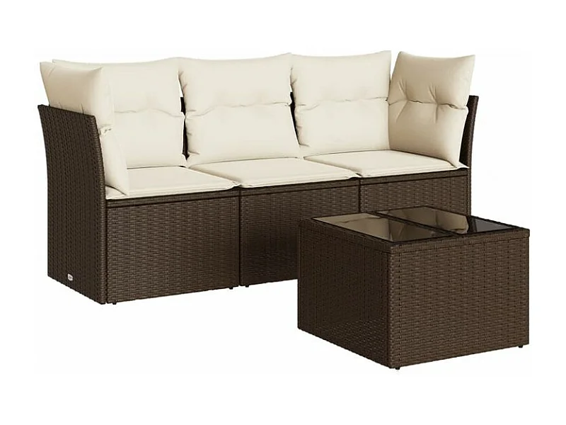 Salon de jardin 4 pcs avec coussins marron résine tressée