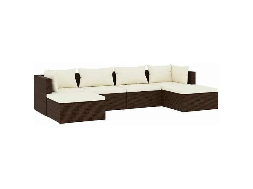 Salon de jardin 6 pcs avec coussins Résine tressée Marron