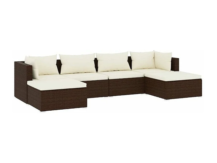 Salon de jardin 6 pcs avec coussins Résine tressée Marron