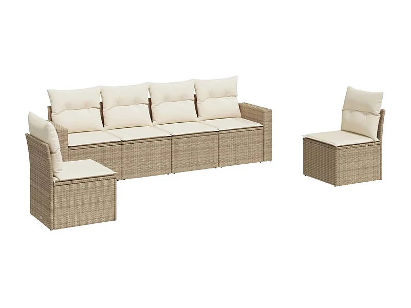 Salon de jardin avec coussins 6 pcs beige résine tressée