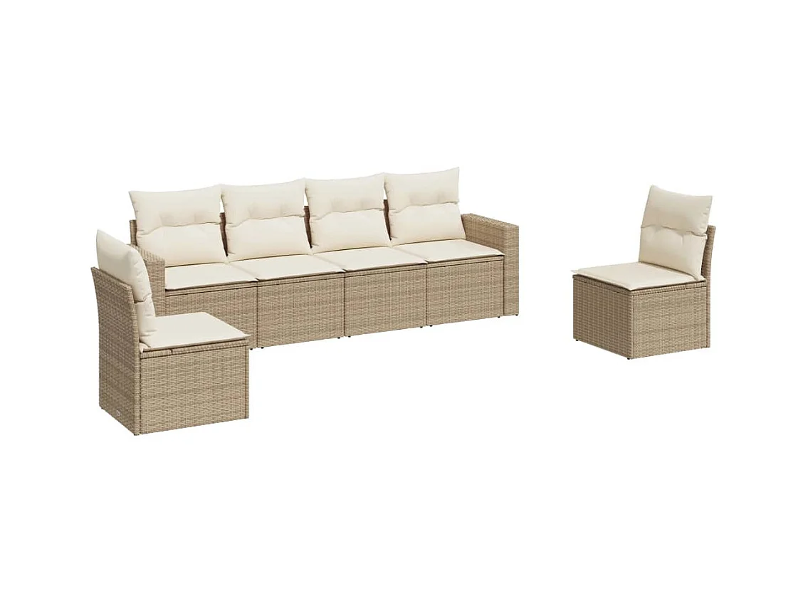 Salon de jardin avec coussins 6 pcs beige résine tressée