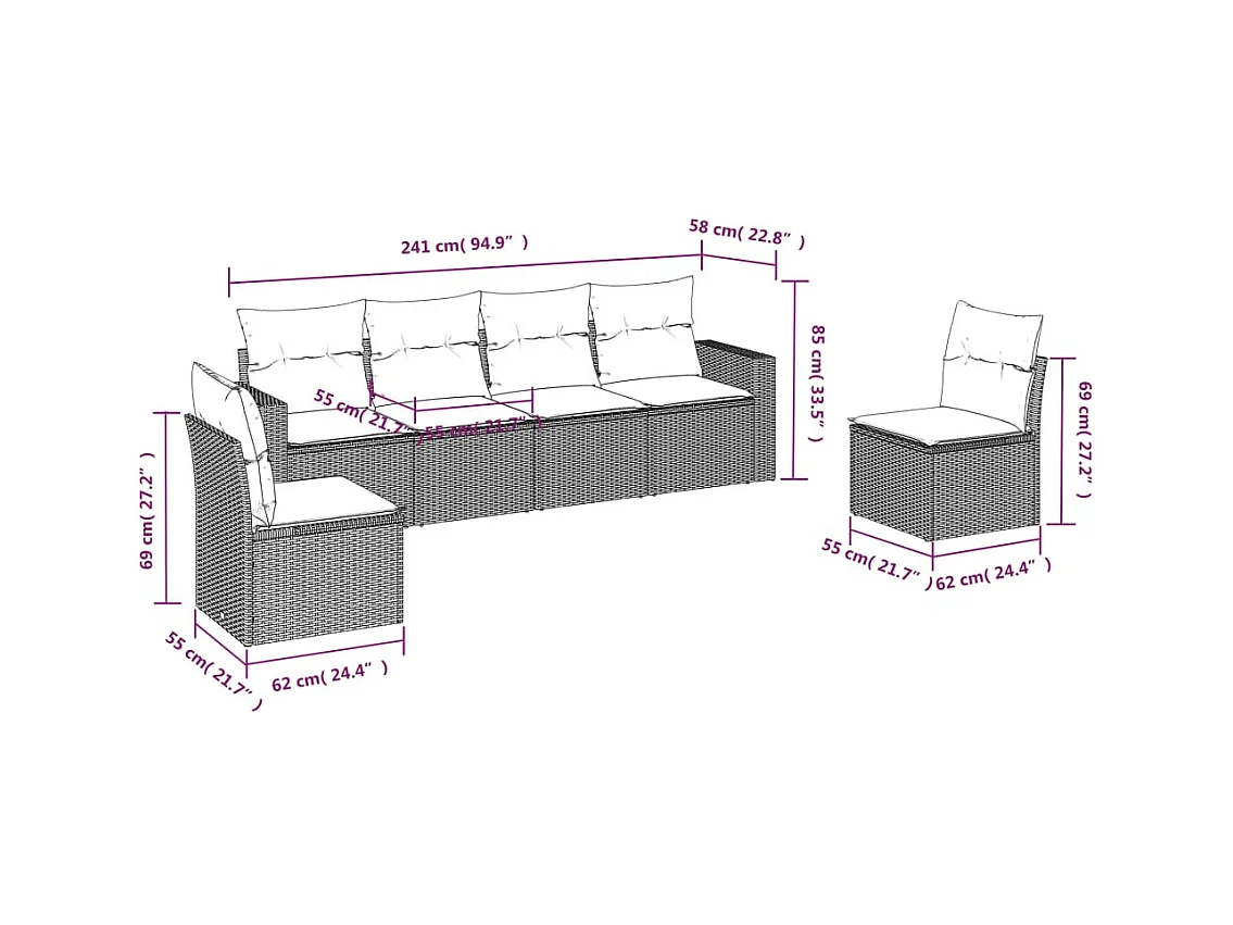 Salon de jardin avec coussins 6 pcs beige résine tressée