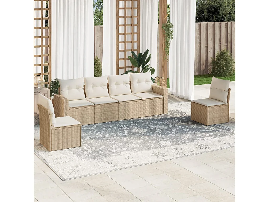 Salon de jardin avec coussins 6 pcs beige résine tressée