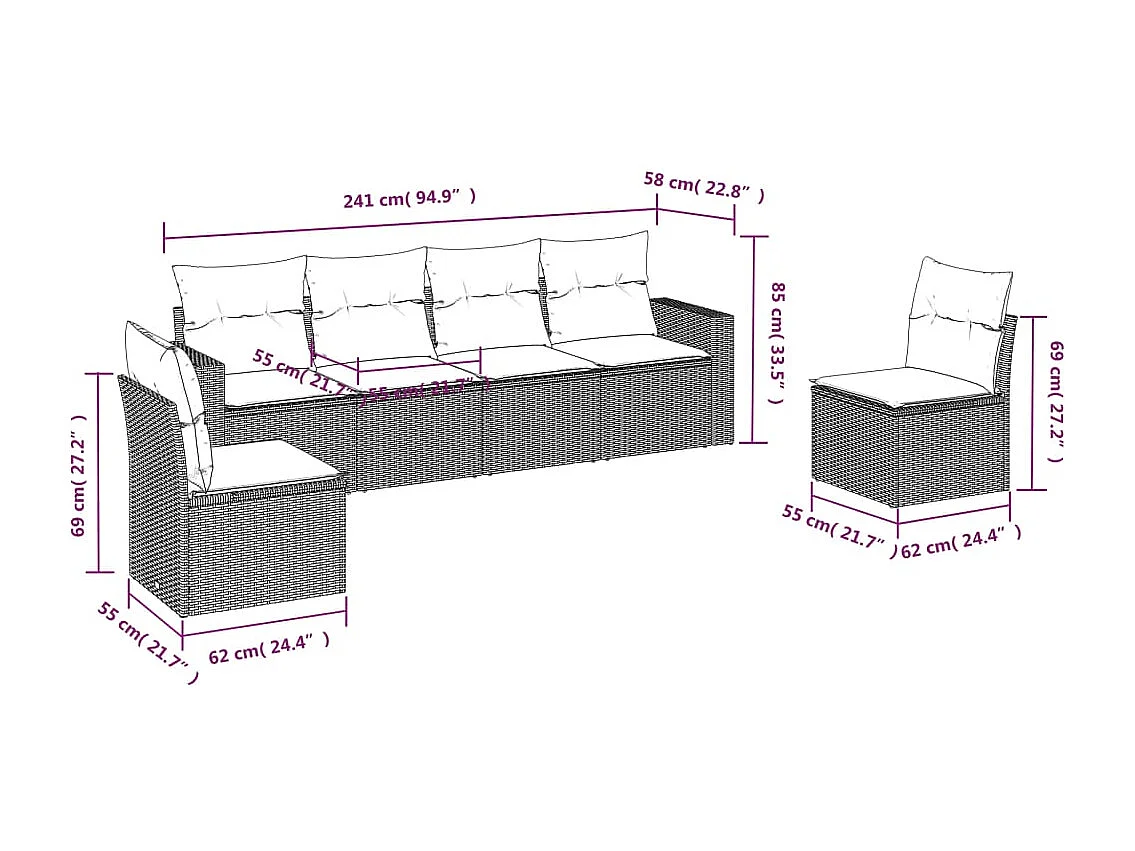 Salon de jardin avec coussins 6 pcs beige résine tressée