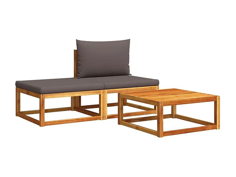 Salon de jardin avec coussins 3 pcs bois massif d'acacia