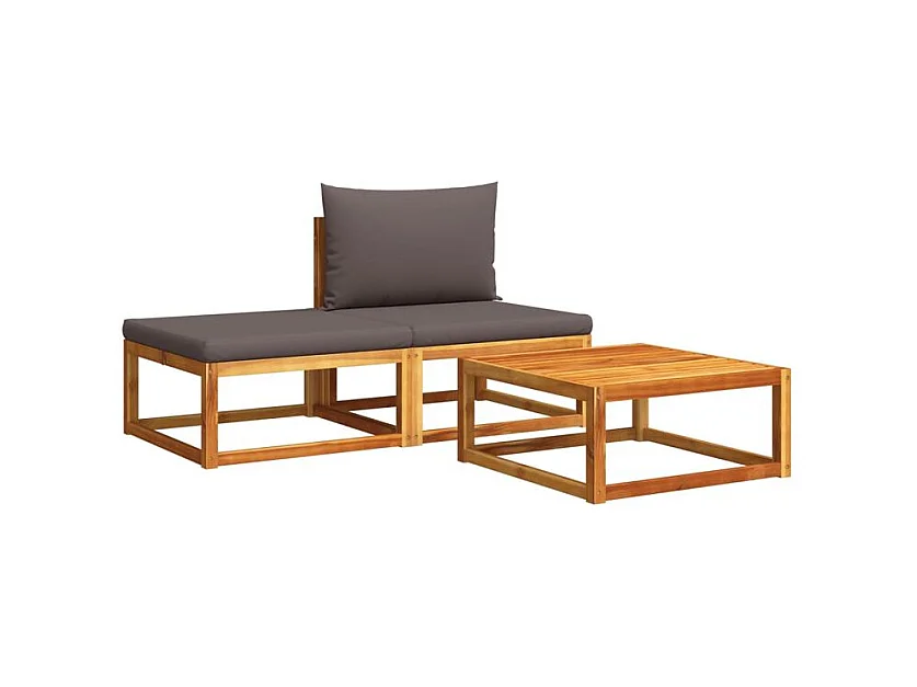 Salon de jardin avec coussins 3 pcs bois massif d'acacia