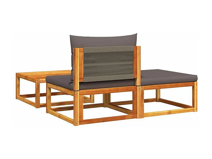 Salon de jardin avec coussins 3 pcs bois massif d'acacia