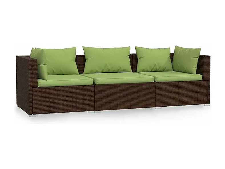 Canapé 3 places avec coussins Marron Résine tressée