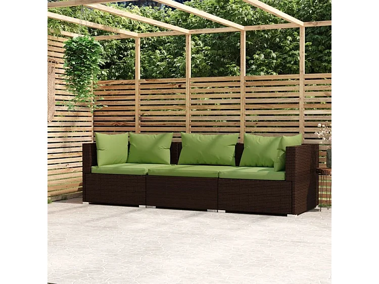 Canapé 3 places avec coussins Marron Résine tressée