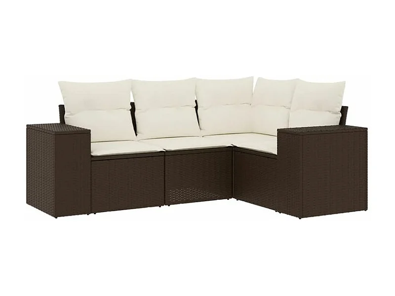 Salon de jardin 4 pcs avec coussins marron résine tressée