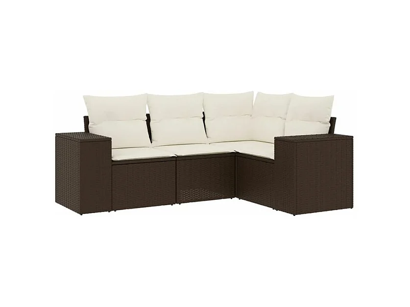 Salon de jardin 4 pcs avec coussins marron résine tressée