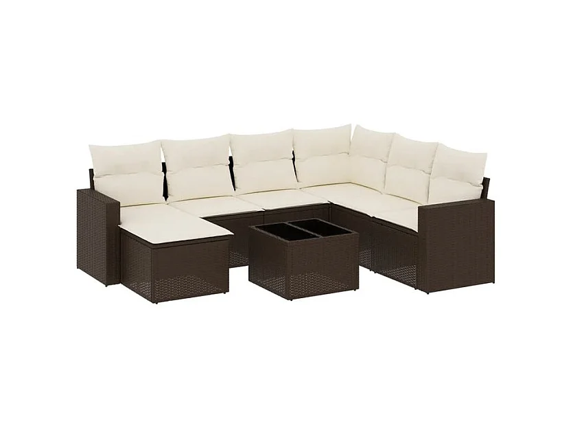 Salon de jardin 8 pcs avec coussins marron résine tressée
