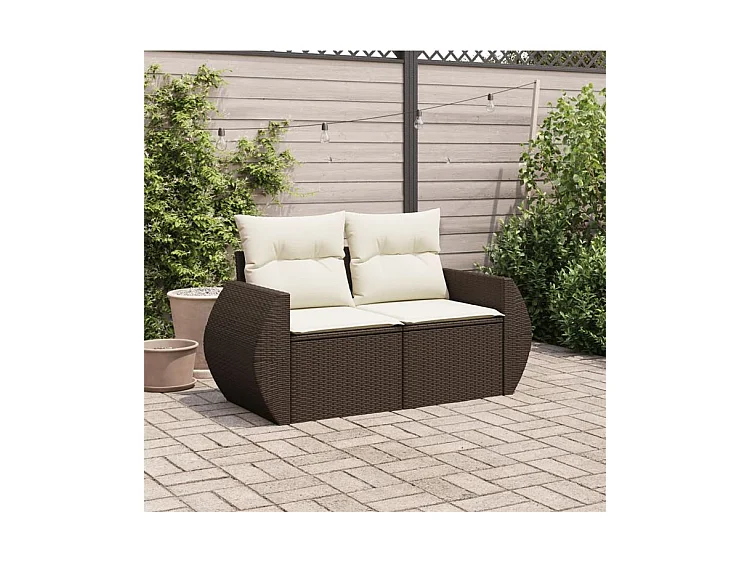 Canapé de jardin avec coussins 2 places marron résine tressée