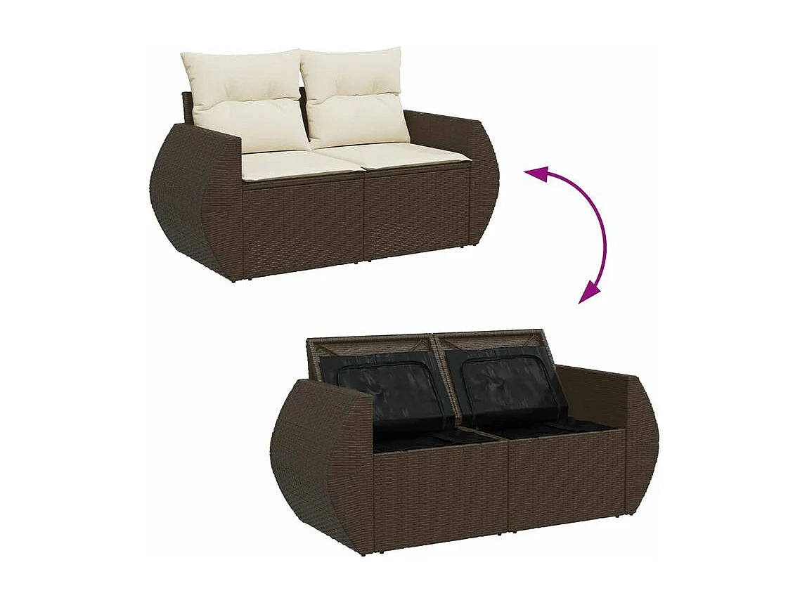 Canapé de jardin avec coussins 2 places marron résine tressée