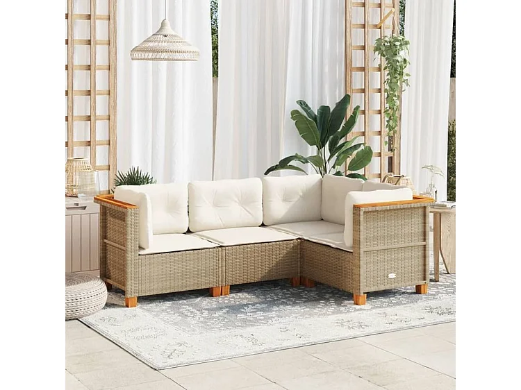 Salon de jardin avec coussins 4 pcs beige résine tressée