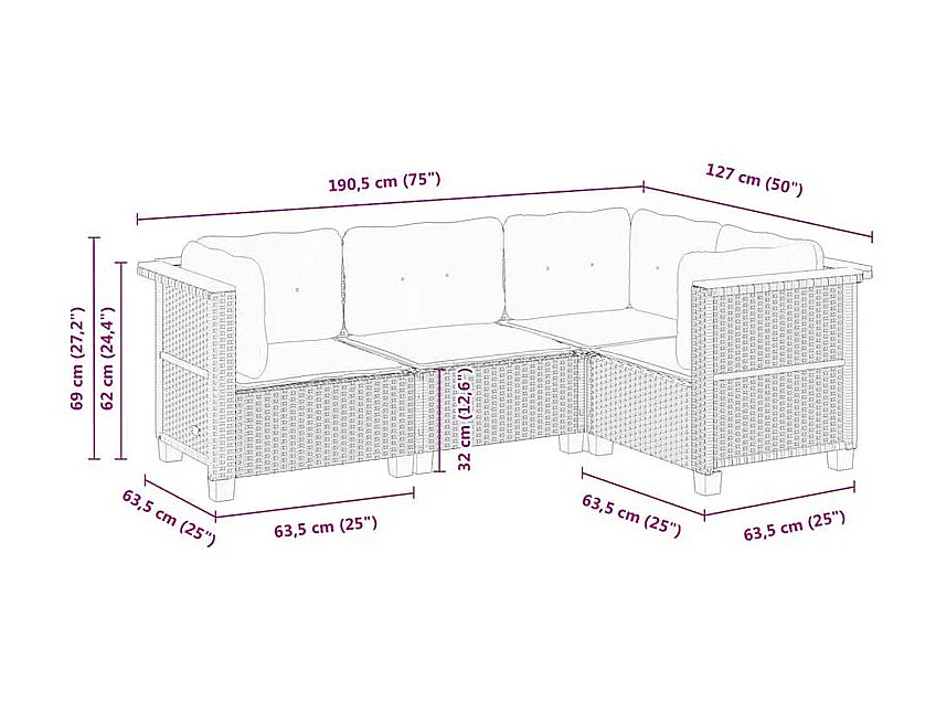 Salon de jardin avec coussins 4 pcs beige résine tressée